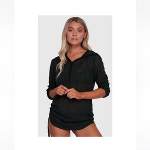 Billabong Swim | Black Hooded Mesh Beach Cover Up | Color: Black | S/M